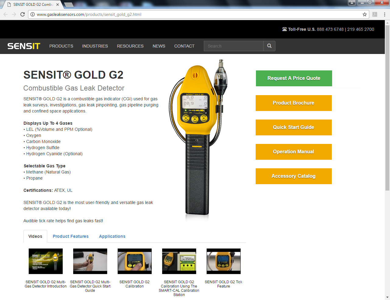 SENSIT GOLD G2 Combustible Gas Leak Detector Product Page