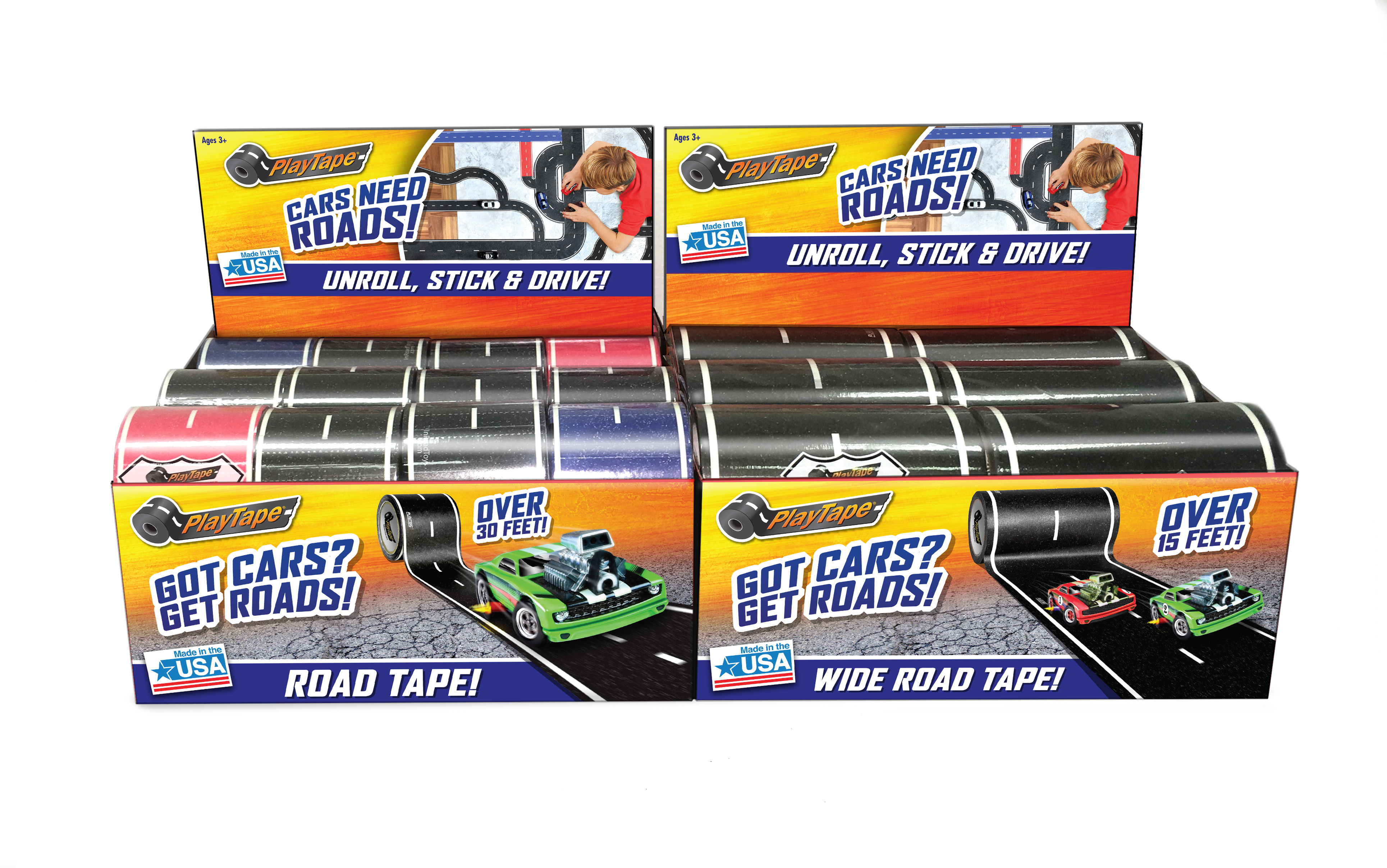 Look for PlayTape at your local Walmart store- near Hot Wheels