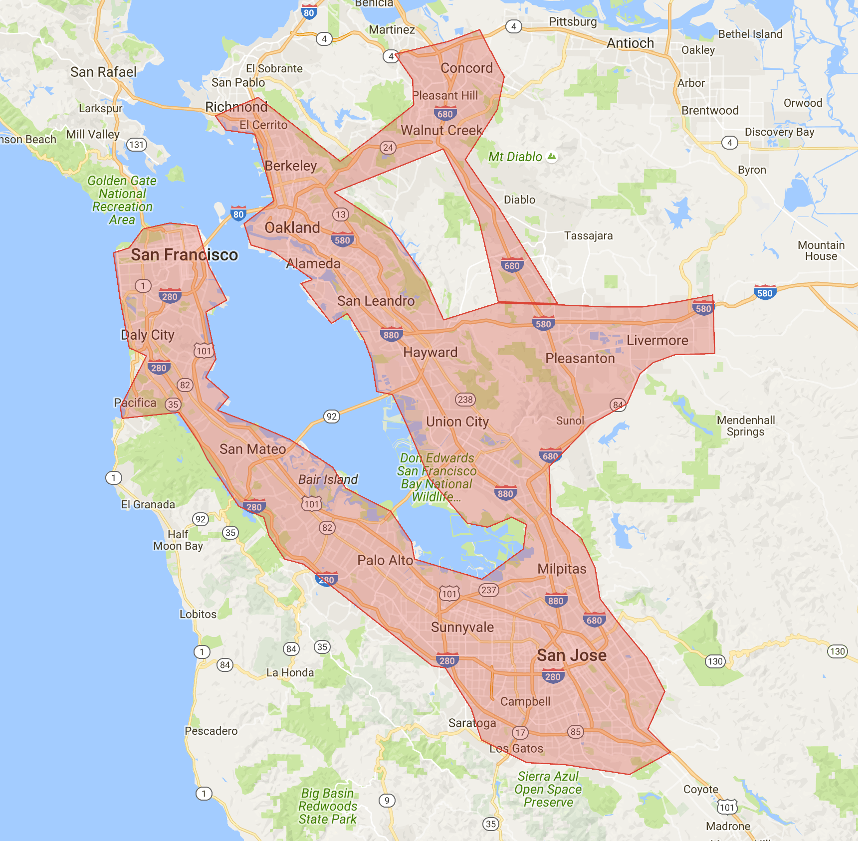 Bay Area Delivery Map