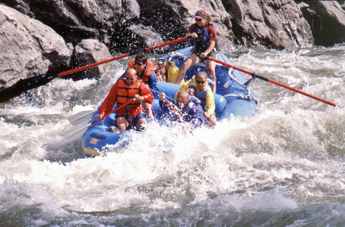 Recreational athletes enjoy rafting on Salmon River in Eastern, ID