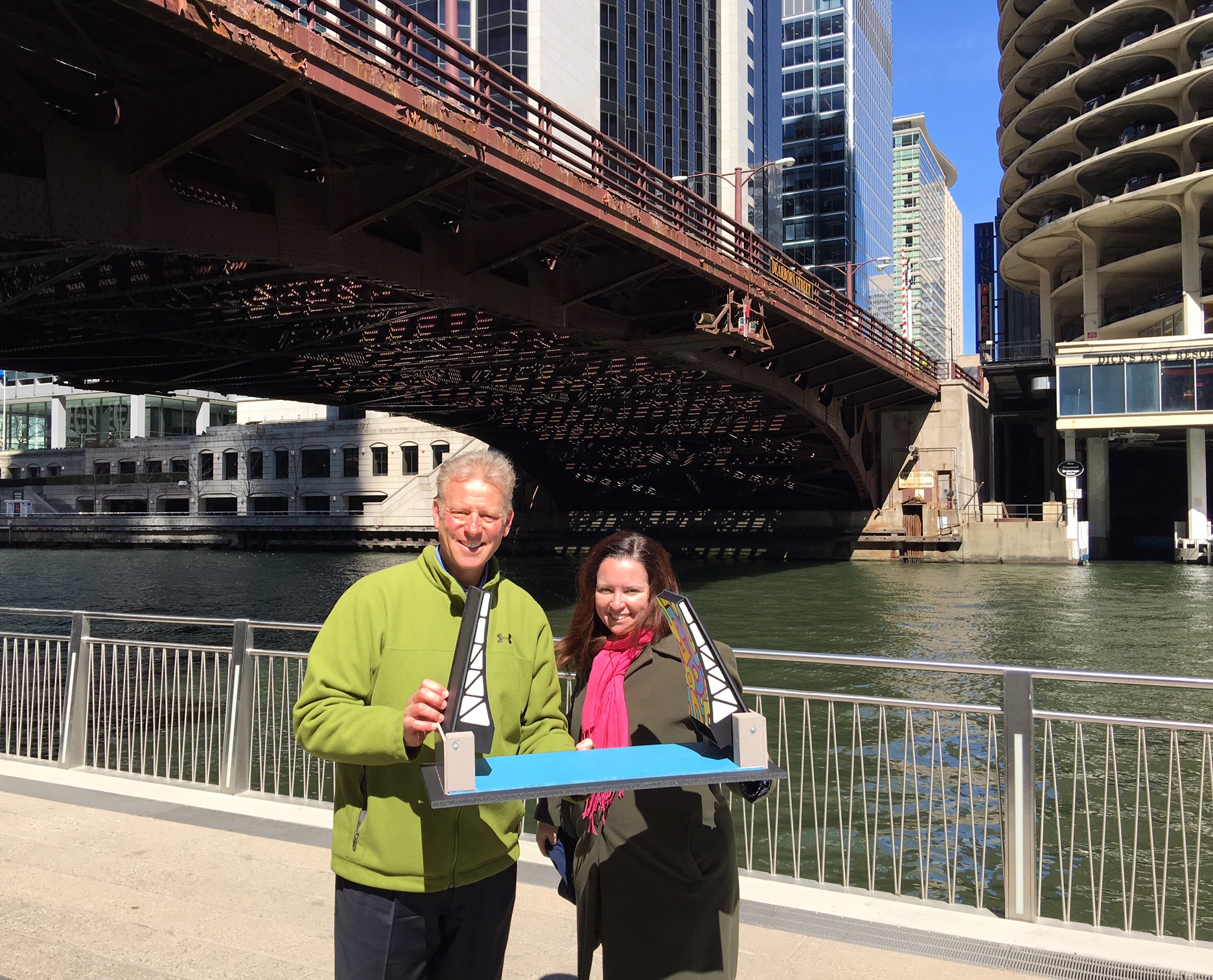 Ed Massey with POH Bridge Model and with Michelle Wood, Chicago Riverfront City Officer