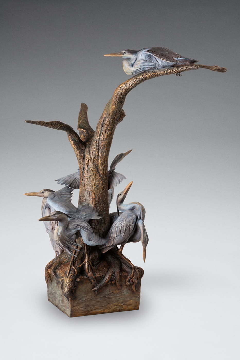 "Confluence of Blue Herons" bronze sculpture by Indian Wells Arts Festival artist Ken Newman from Idaho