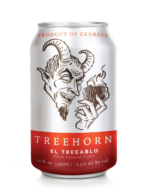 El Treeablo, Treehorn's seasonal three-chile infused cider, available in cans and on draft.