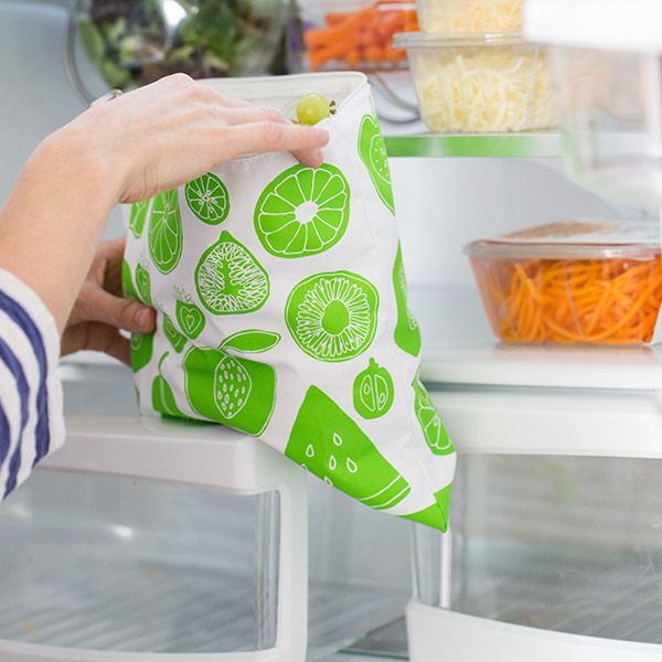 LunchSkins reusable eco friendly food storage bags are all new in for 2017 (pictured: LunchSkins Zip Gallon Bag in "Green Fruit").