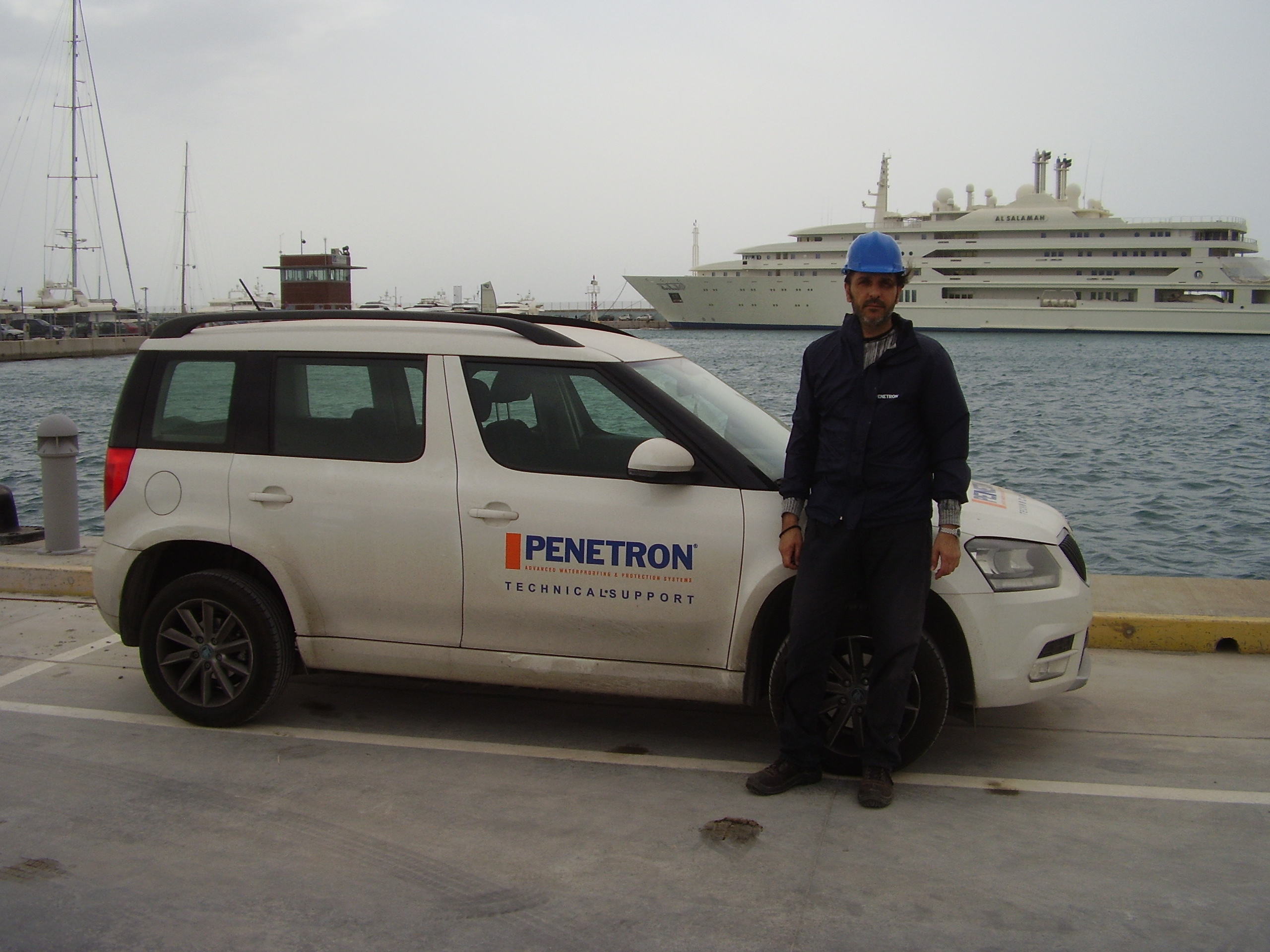 Penetron Hellas Engineer Nikos Frouzakis, seen here at the mega-yacht marina construction site in Flisvos, Greece, makes sure the job is done perfectly.