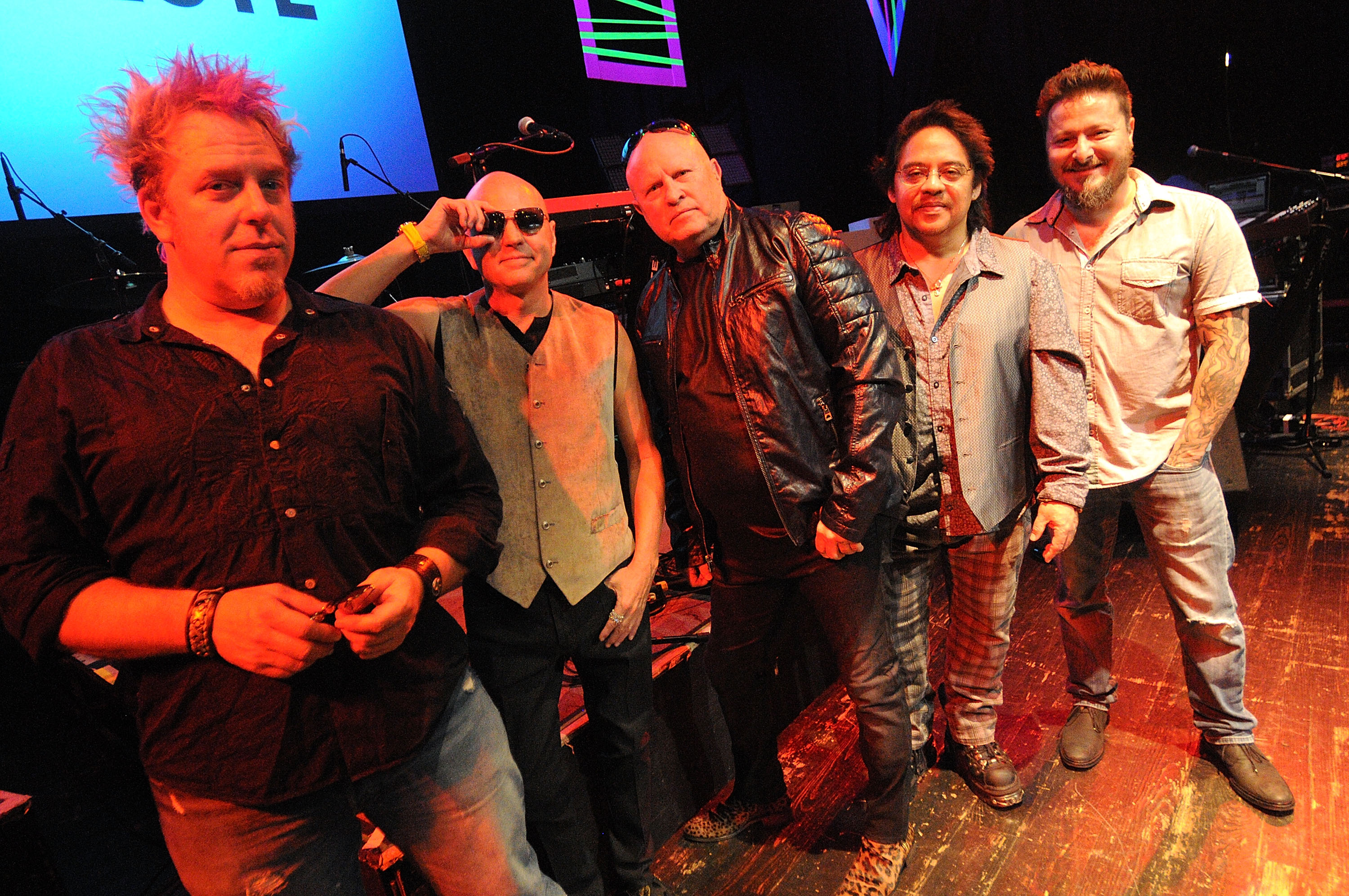 Jimmy D Robinson & Flock of Seagulls at H.O.B. - L to R: Kevin Rankin, Jimmy D Robinson, Mike Score, Joe Rodriguez, Lucio Rubino. (Photo by Gerardo Mora/Getty Images)
