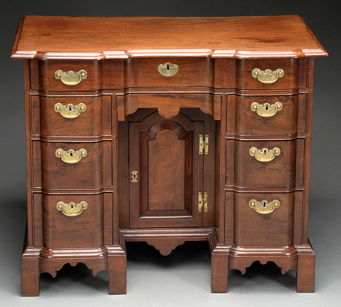 Queen Anne Transitional Mahogany Blockfront Bureau Table Realized $29,040.