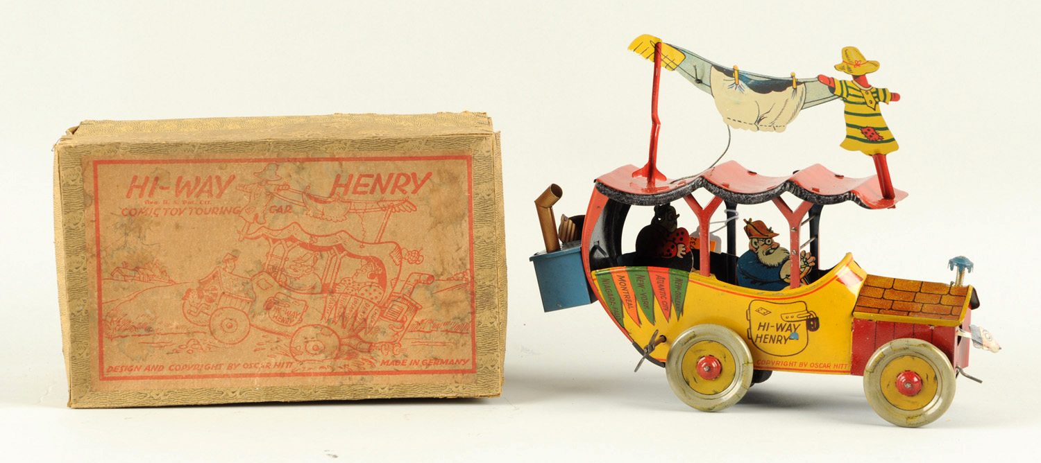 Nifty Tin Litho Wind-Up Hi-Way Henry Automobile, Estimated at $6,000-9,000.
