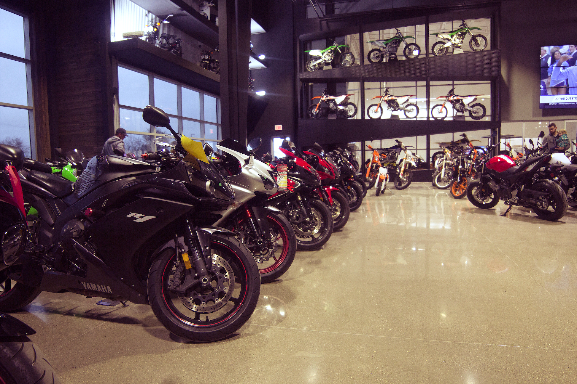 Showroom lined with motorcycles at Zeigler Motorsports