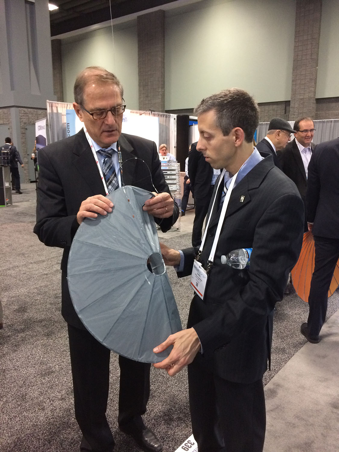Daniel Rockberger (right) Chief Engineer and Co Founder talks about NSLComm's foldable antenna technology