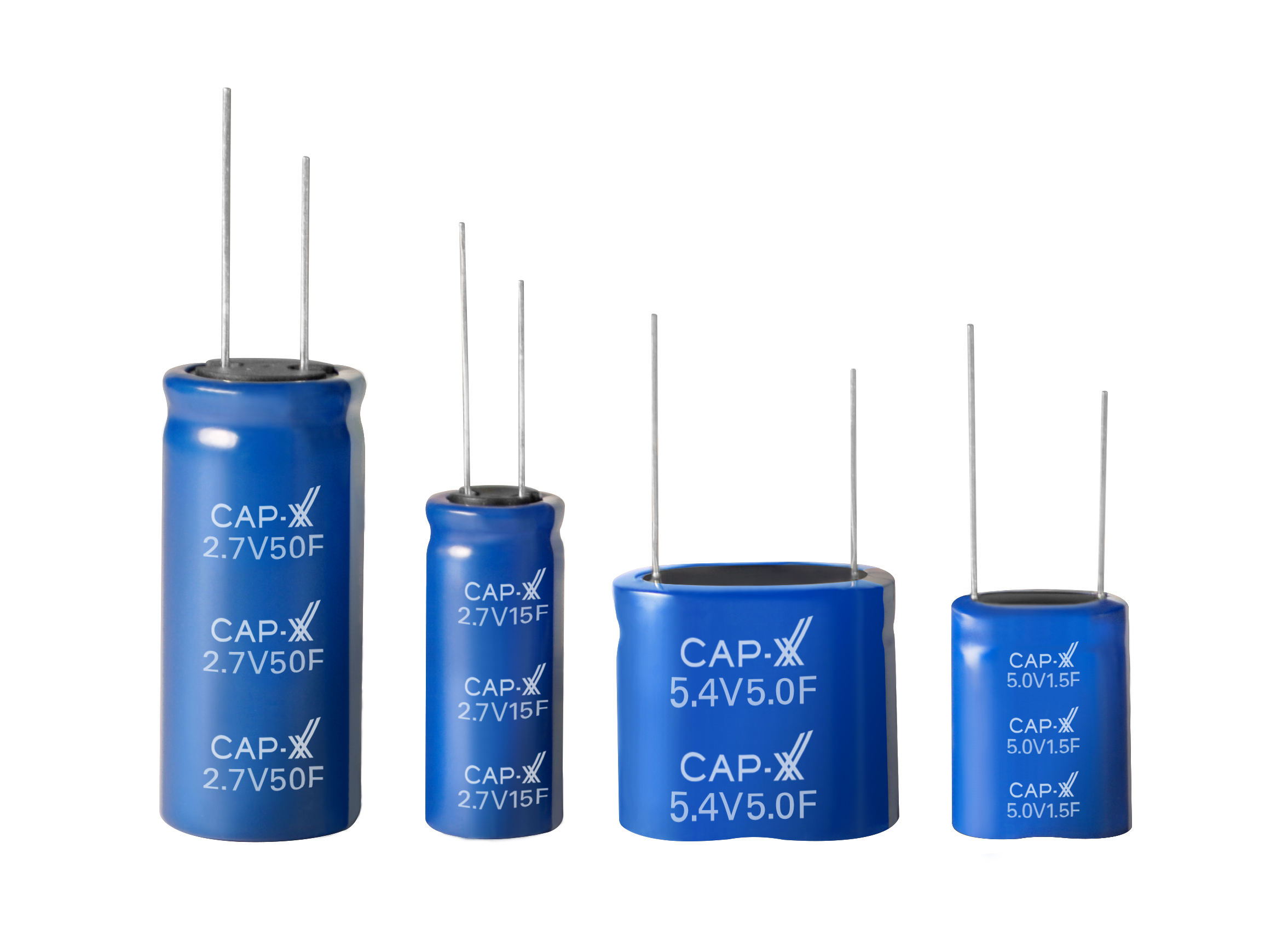 Single (2.7V) or dual-cell (5.4V) CAP-XX cylindrical supercapacitors deliver high peak pulse power and low ESR for < US$0.50 for the smallest devices (1-5F) to US$9 for the largest (400F).