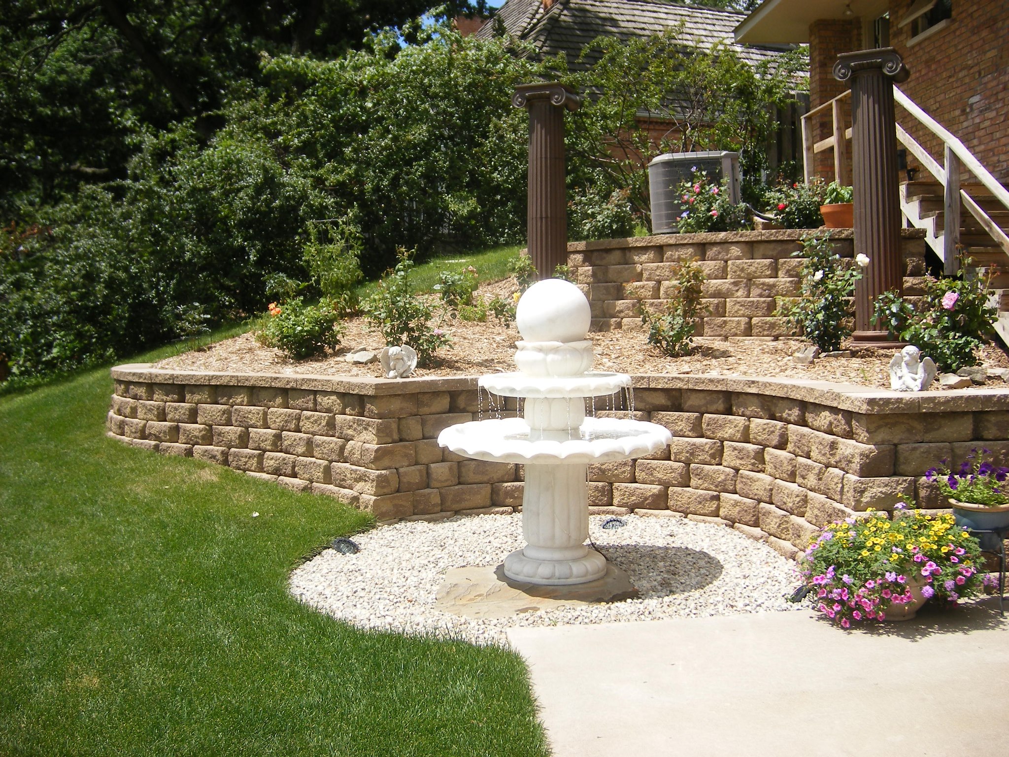 Terraced Retaining Wall and Fountain