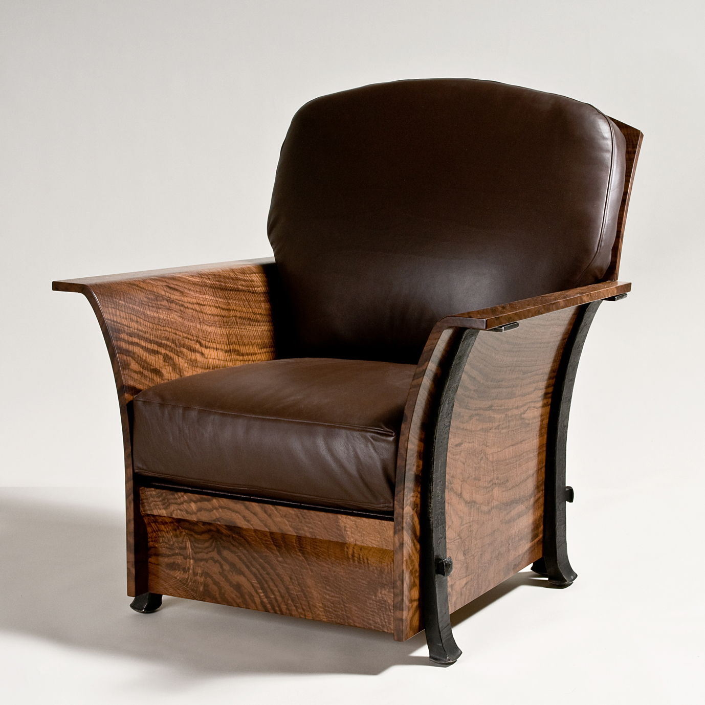 Handcrafted furniture, such as this leather and wood Claro chair by artist Rob Hare, is on display at the Western Design Conference Exhibit + Sale in Jackson Hole (photo by Chris Kendall).