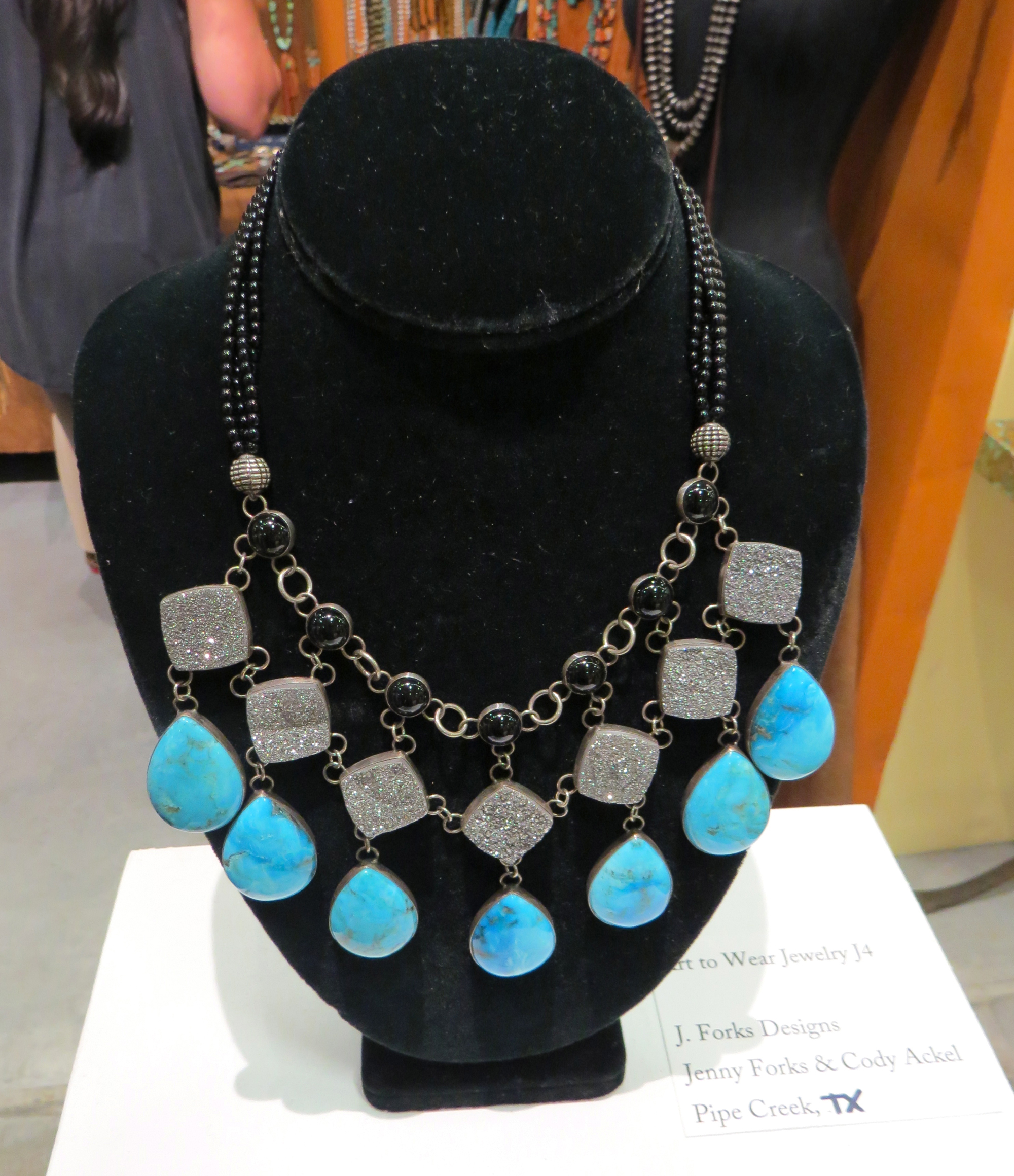 A turquoise necklace by J. Forks Design out of Texas, at the 2016 Western Design Conference Exhibit + Sale, is an example of the amazing handcrafted jewelry on display.
