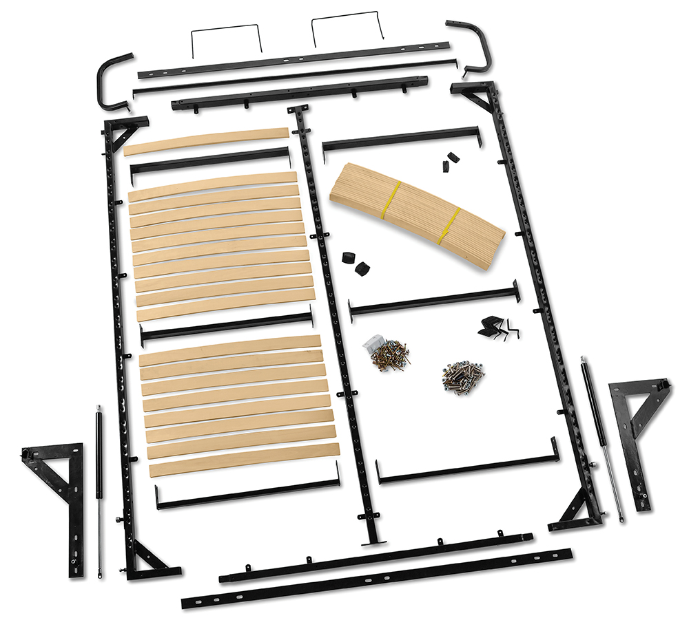 Each kit includes a steel mattress frame with natural wood slats to enhance the comfort and support of the bed structure.