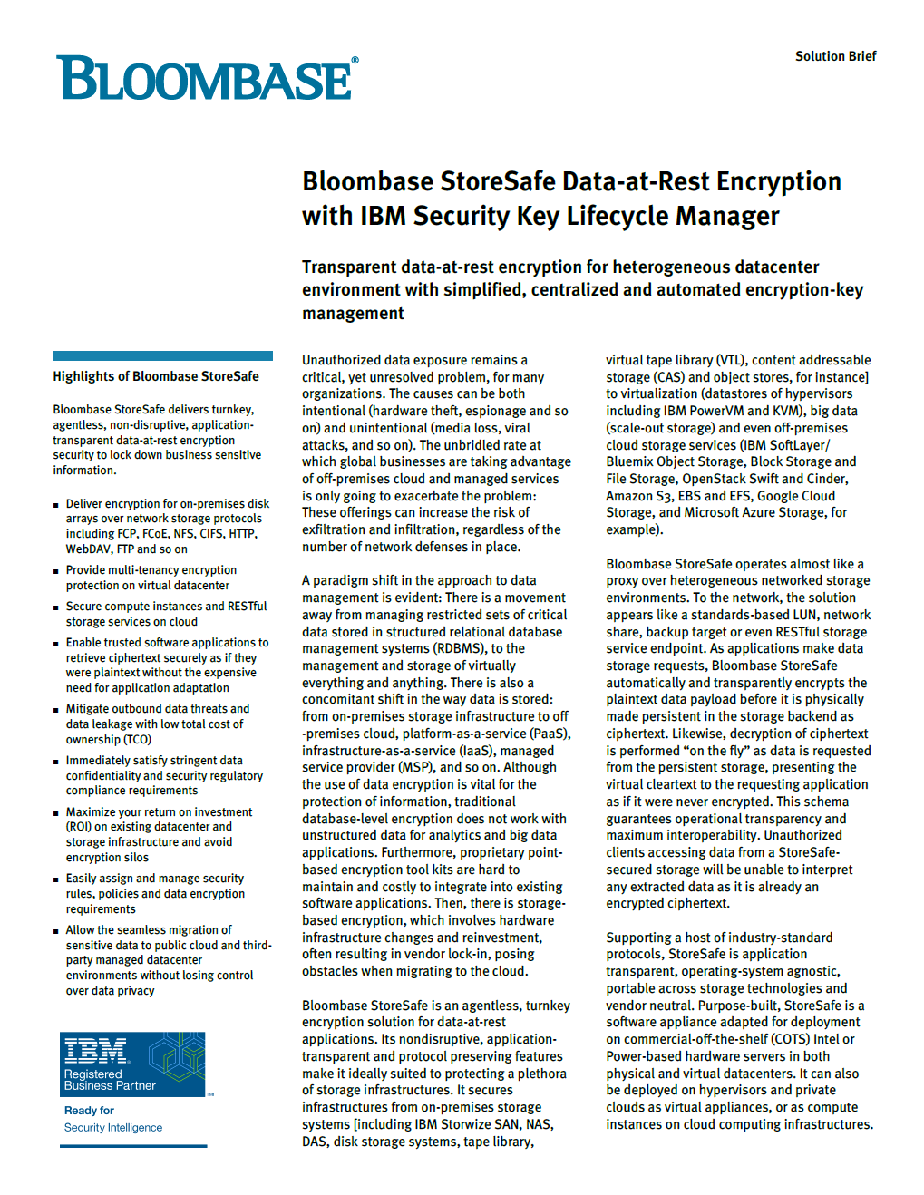 Bloombase StoreSafe IBM SKLM Solution Brief