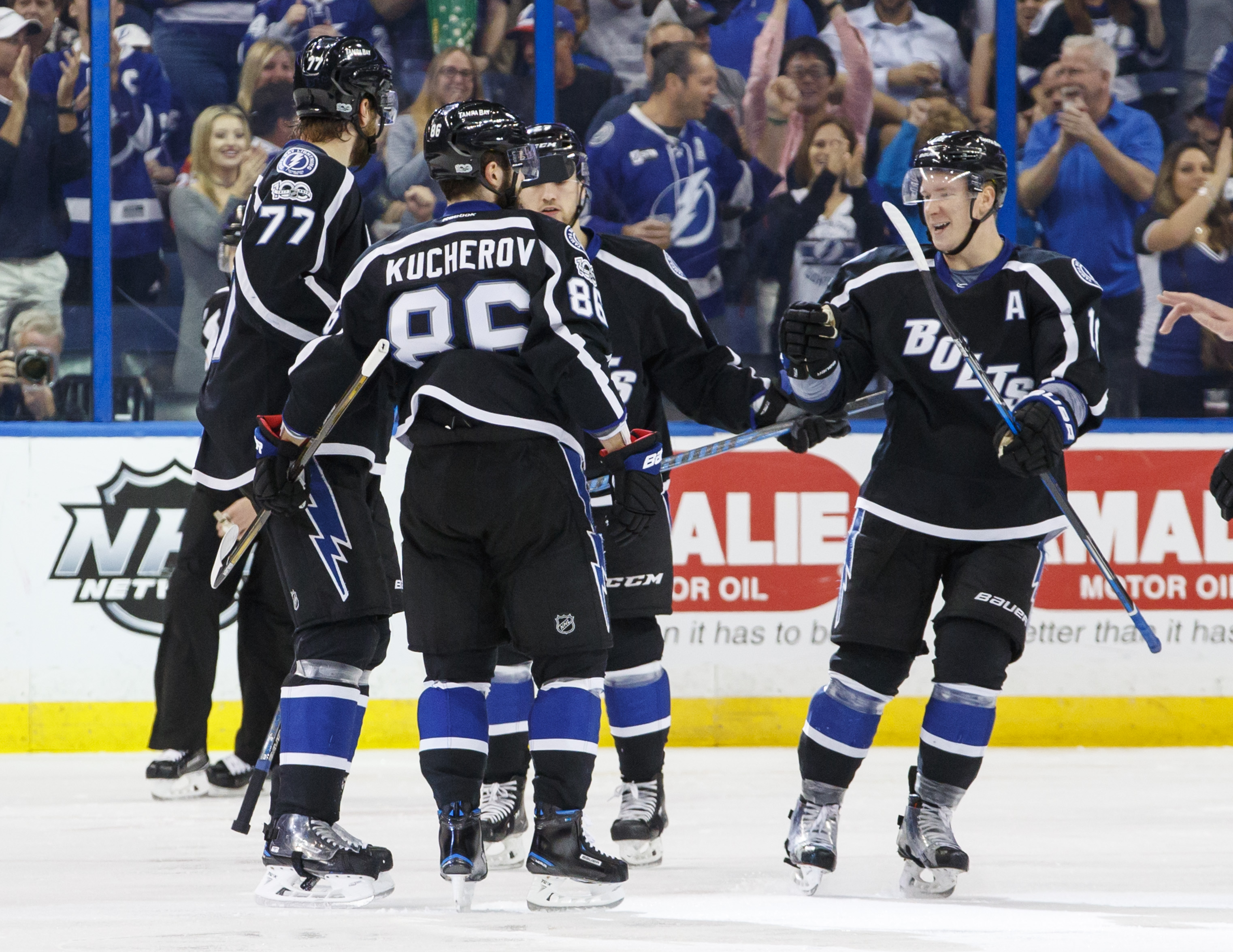 The Lightning Celebrate a Goal by NHL All-Star Defenseman Victor Hedman at AMALIE Arena - Photo Courtesy of Getty Images