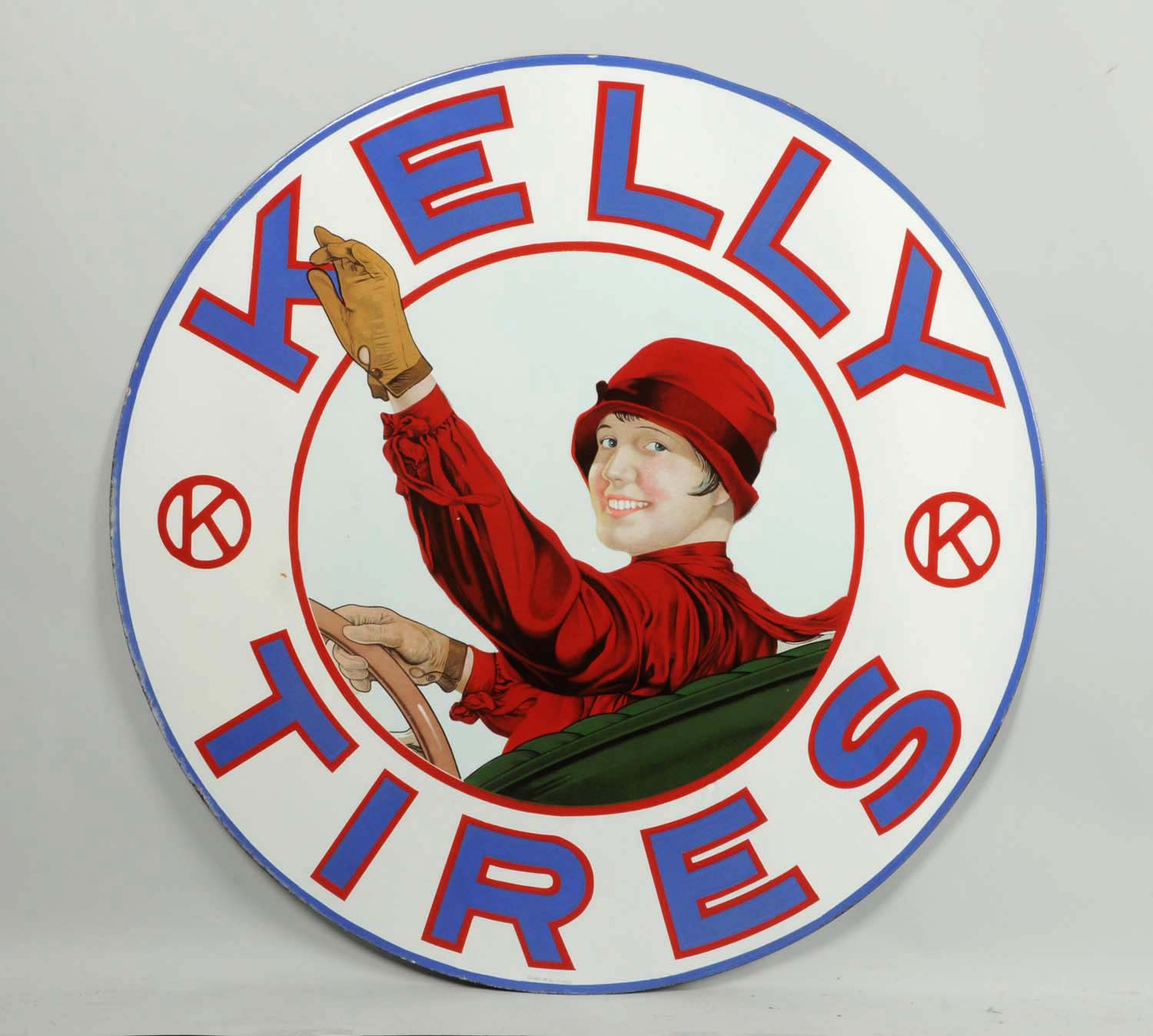 Kelly Tires w/ Lotta Miles Graphic Porcelain Sign, Estimated at $50,000-80,000.