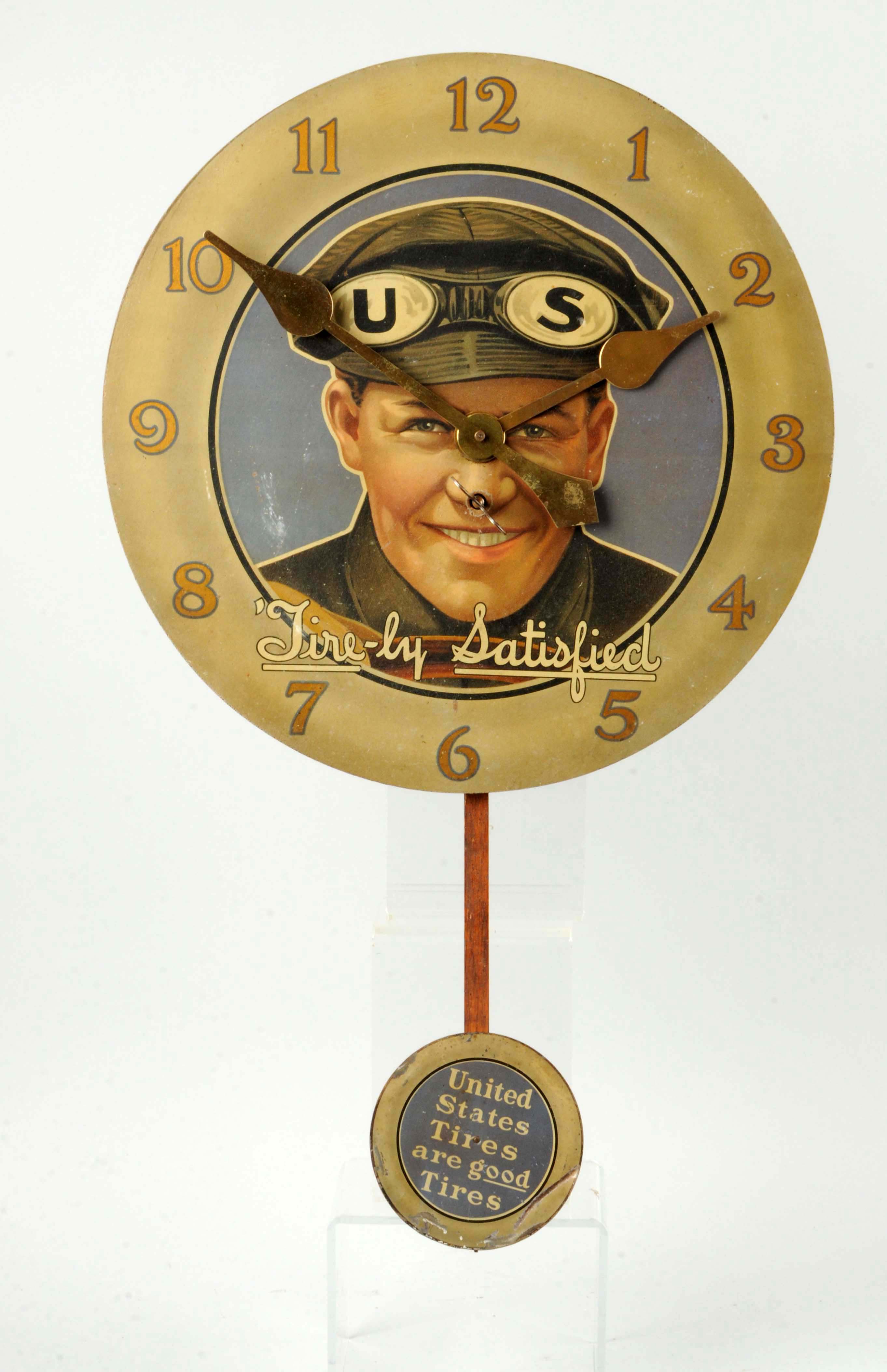 US Tires "Tire-ly Satisfied" w/ Logo & Clock, Estimated at $10,000-20,000.