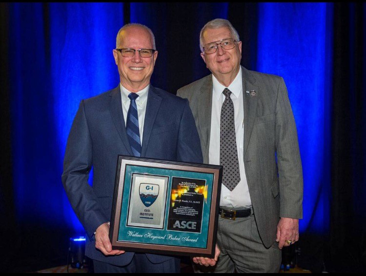 James D. Hussin (l.), Director of Keller Foundations LLC, is presented the  2017 Wallace Hayward Baker Award from the ASCE Geo-Institute by Garry H. Gregory (r.), president of the Geo-Institute.
