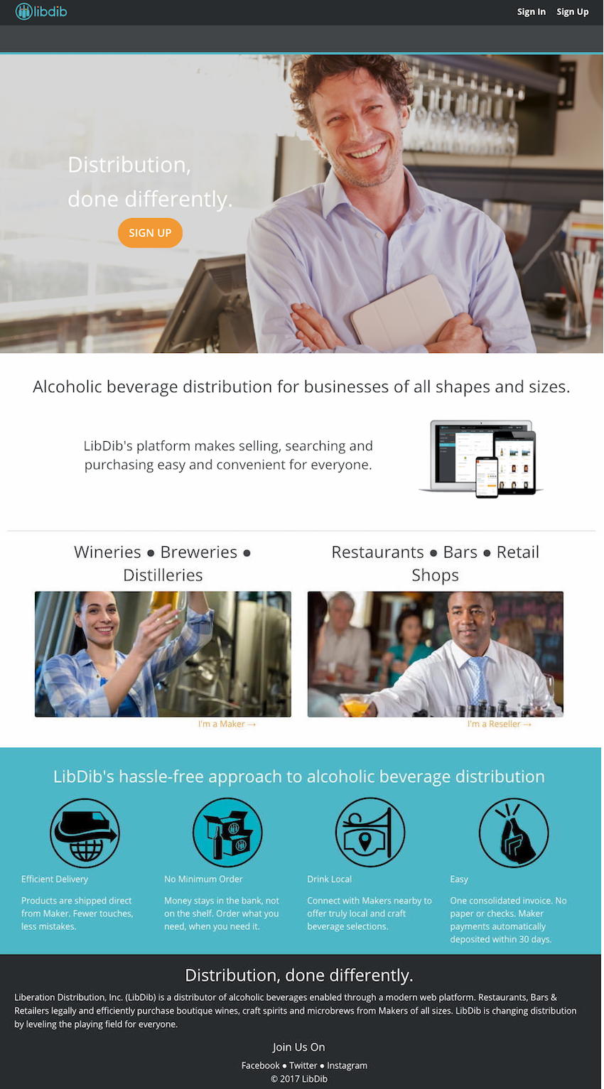 Liberation Distribution, Inc. (LibDib) is a distributor of alcoholic beverages enabled through a proprietary desktop and mobile friendly web platform.