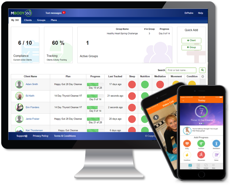 MBODY360 mobile platform for health & wellness plans, coaching and communication.