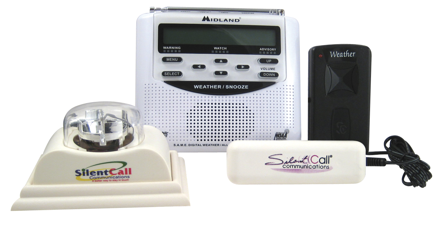 The Silent Call Weather Alert Radio with Strobe Light and Bed Shaker alerts the deaf and hard of hearing to weather emergencies.