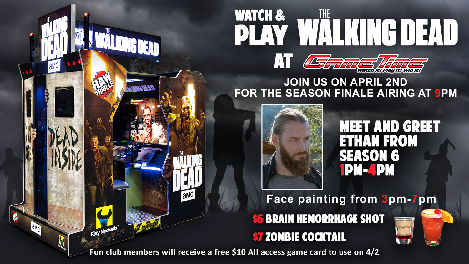 Watch and Play The Walking Dead at GameTime, meet “Ethan” at Season Finale Pre-Party