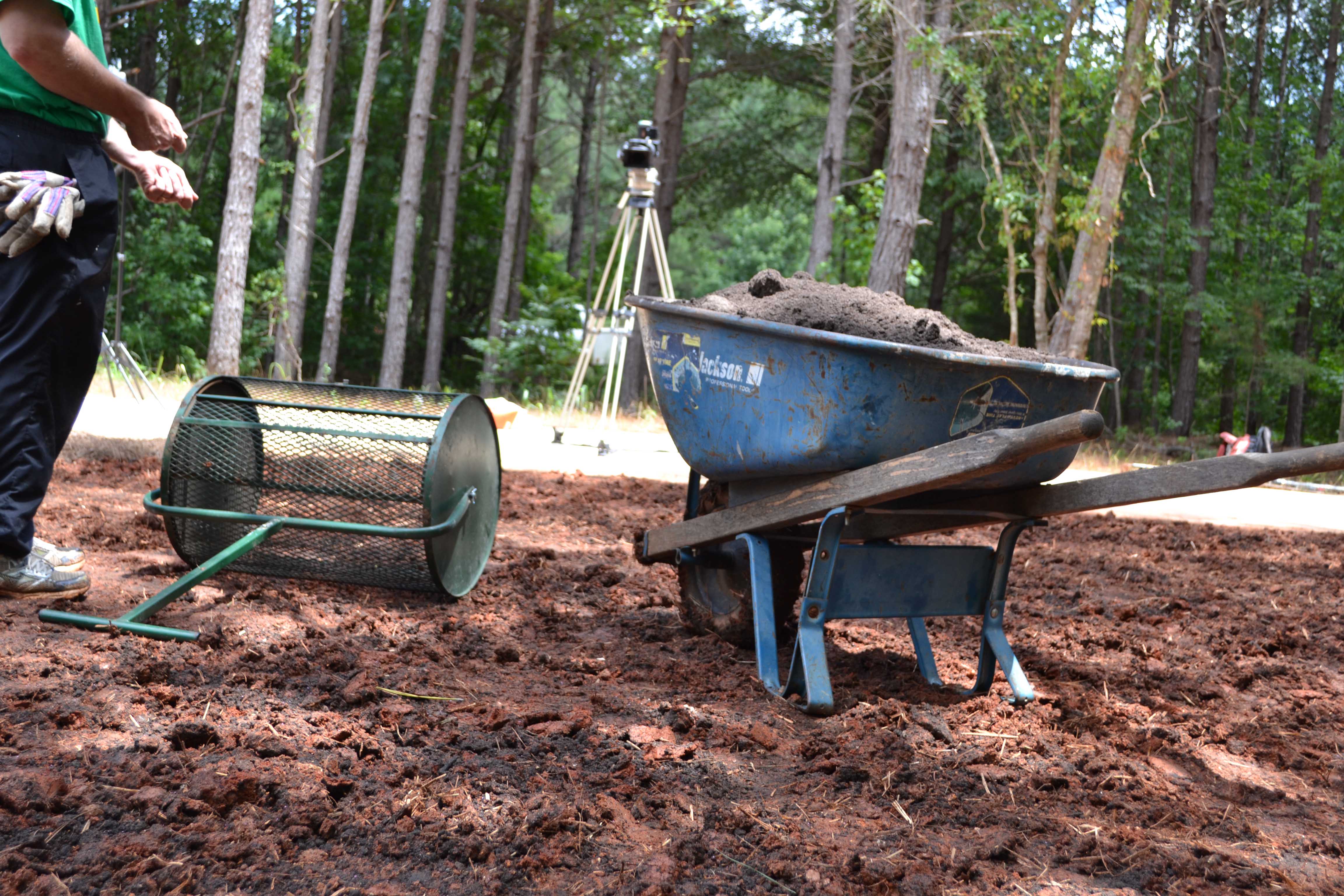 Compost spreading equipment and filming equipment were both involved in the making of this TifBlair Centipede video.