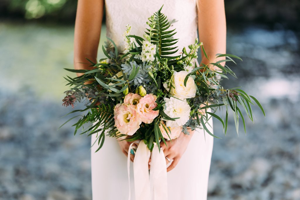 Go Bohemian with layers and textures in all shades of green. Fine or softly-draping leaves give a bridal bouquet its carefree attitude, ideal for a ceremony with a casual, personal style. Designed by