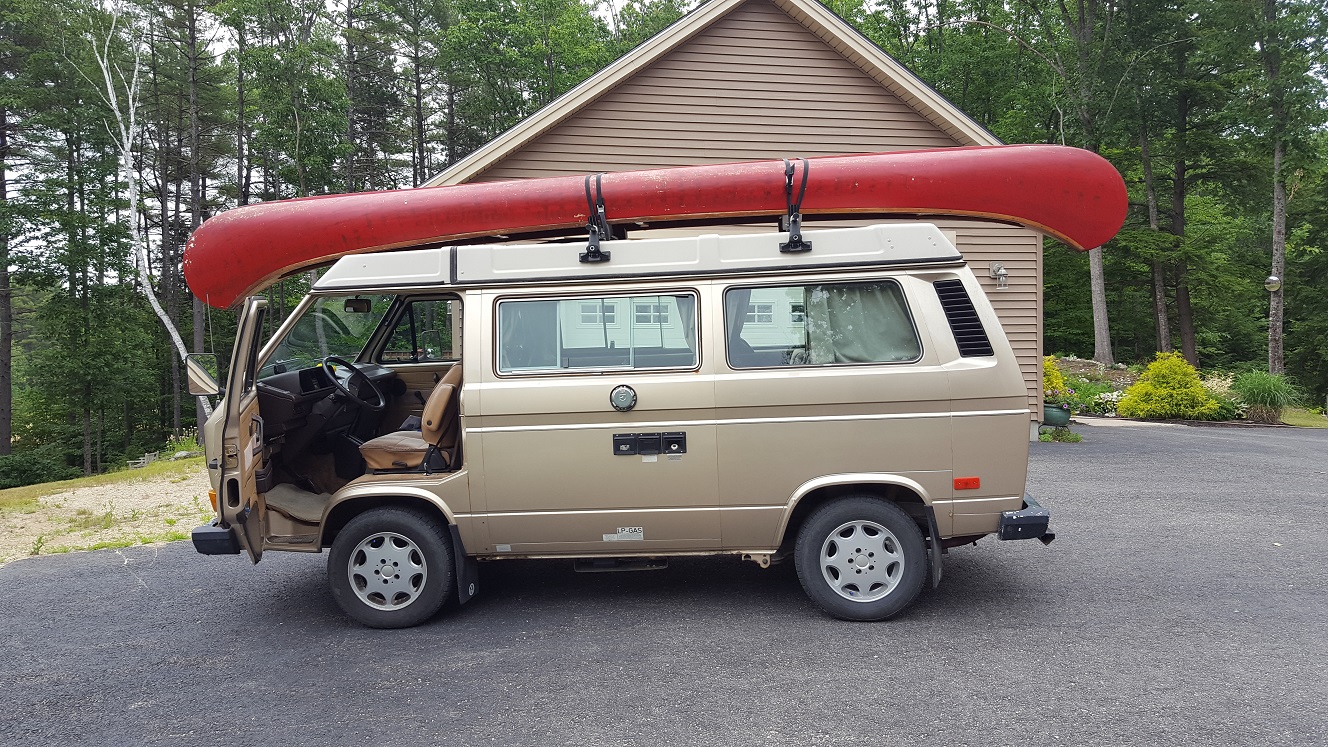 ’85 Van Goldie - glamping it up and going canoeing too with 1964 Old Town canvas canoe
