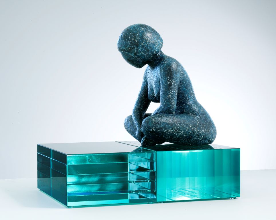 Lake Tranquility Bronze and glass sculpture by Karen Salicath Jamali