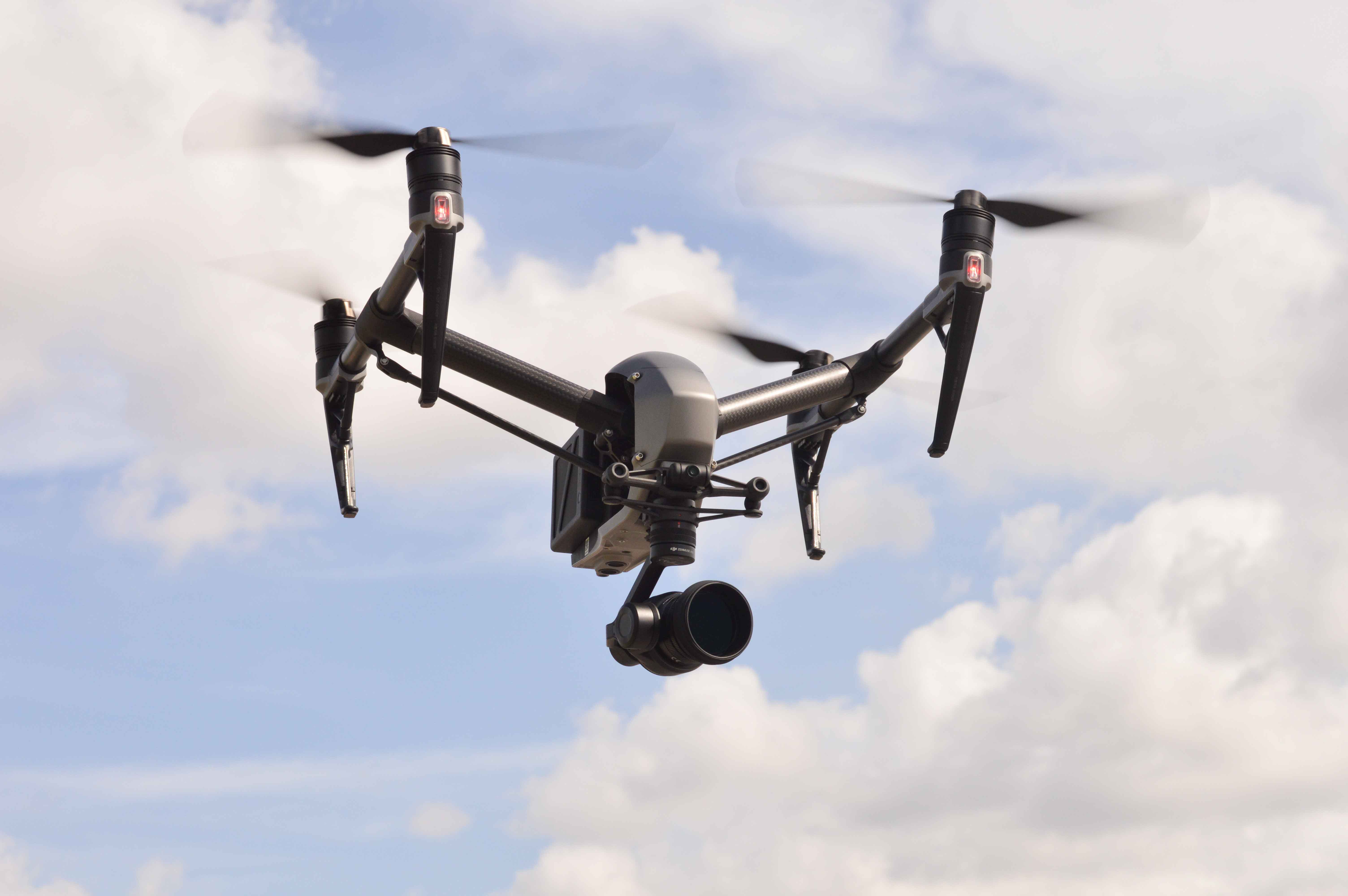 An Airborne Response Inspire 2 unmanned aircraft system flies in the sky over Miami Beach, Florida.