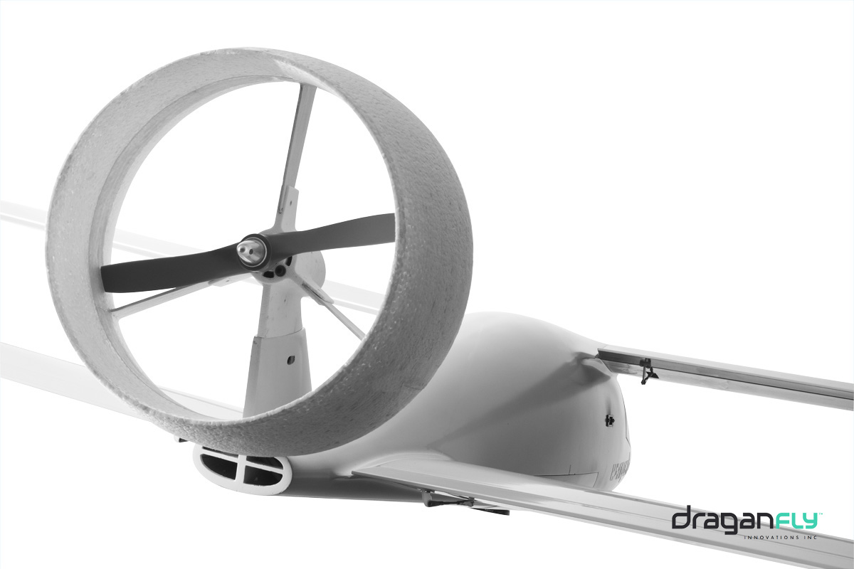 The nacelle on the Draganfly Tango2 provides excellent power, rudder type steering, and enhances crew safety with protection against the spinning prop.