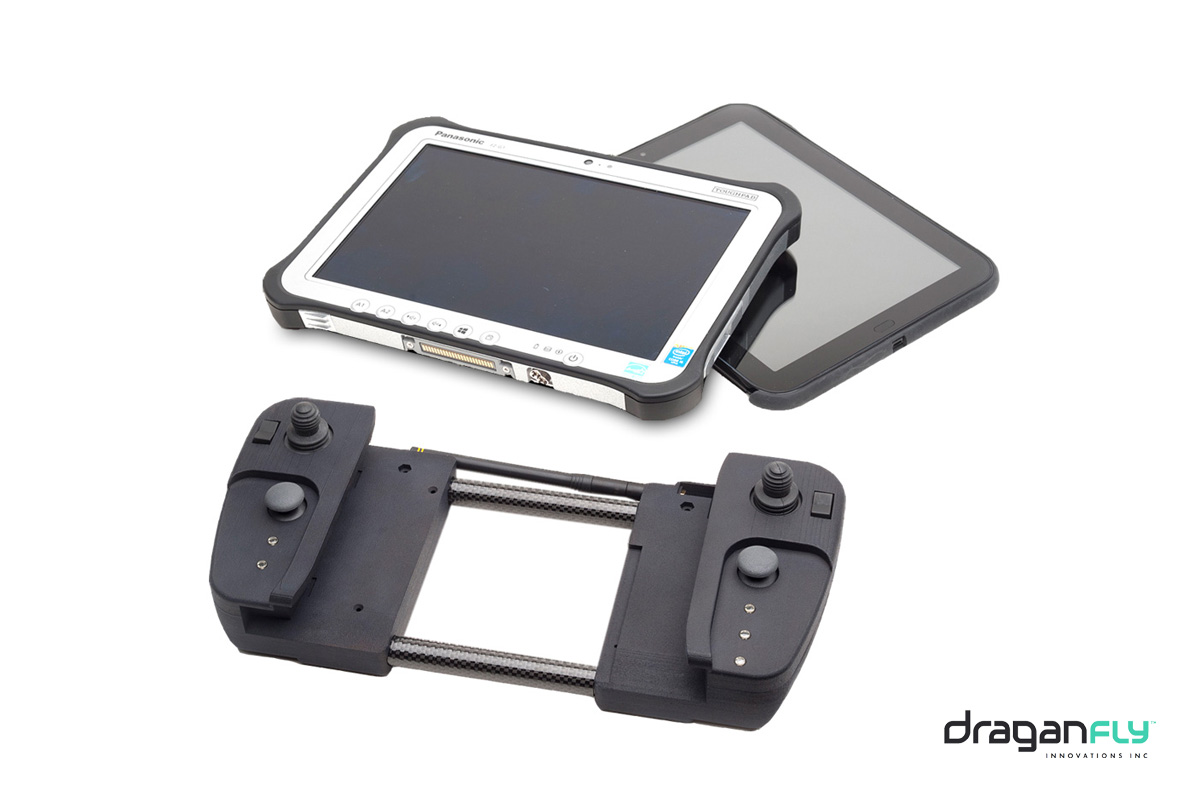 The Draganfly UCS works with different tablets to provide flexibility and allows the user to determine quality versus cost. The snap-in design allows the tablet to be quickly installed and removed.