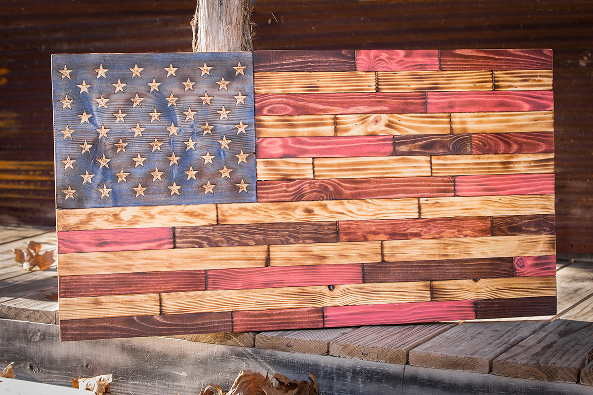 Vengeance Woodworks Co. handcrafts quilted flags for enriched texture and look.