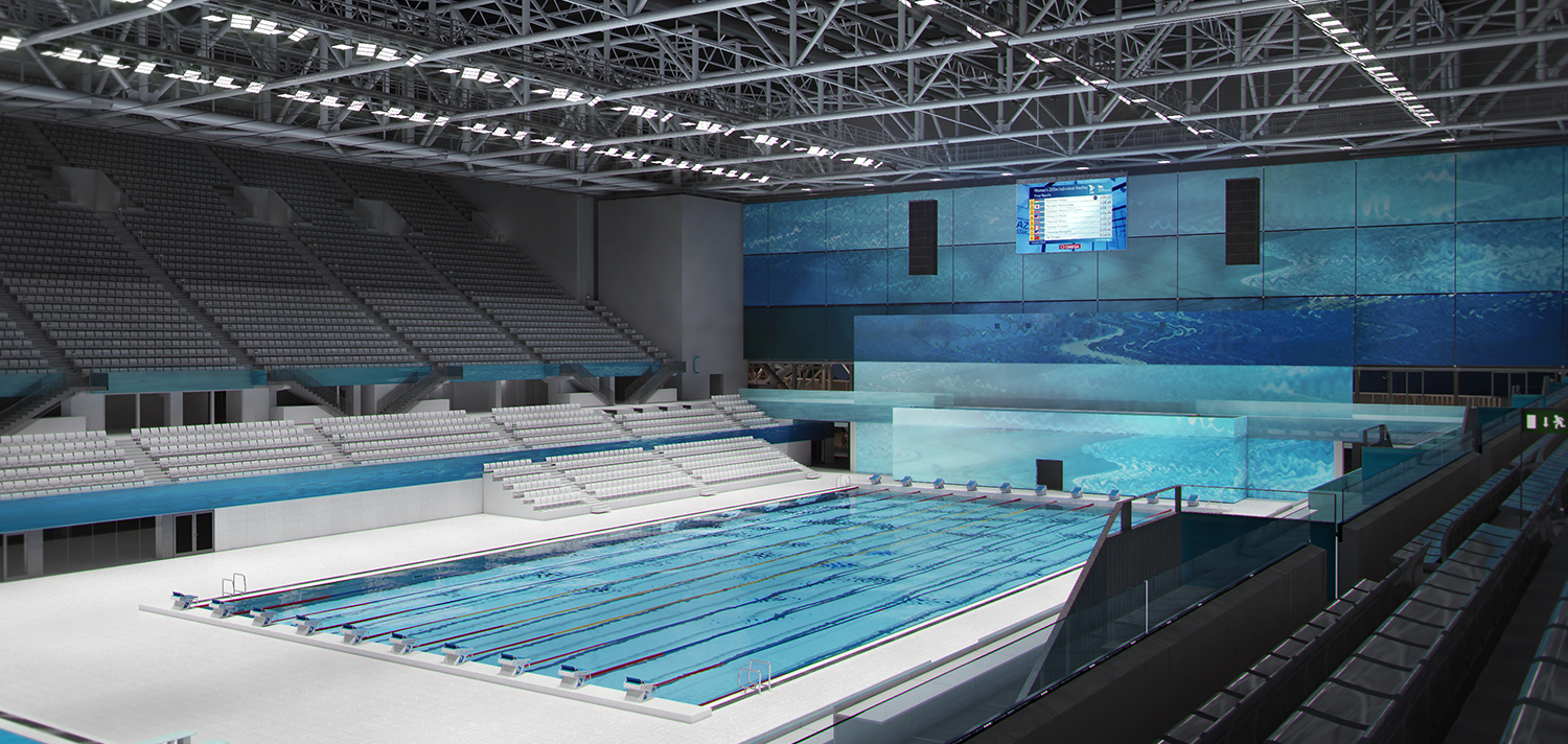 Ready for FINA: A completed Dagály Aquatic Center shows how massive the project was: a 19,000 m2 (204,500 square feet) footprint with two spectator areas each adding 2,000 m2 (21,500 square feet).