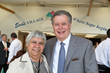 Eva Hernandez, S.M.I.C.  with Board President Mark Schmit. In 1982, she was the first Kitchen Director, and is the namesake of Eva’s Village.