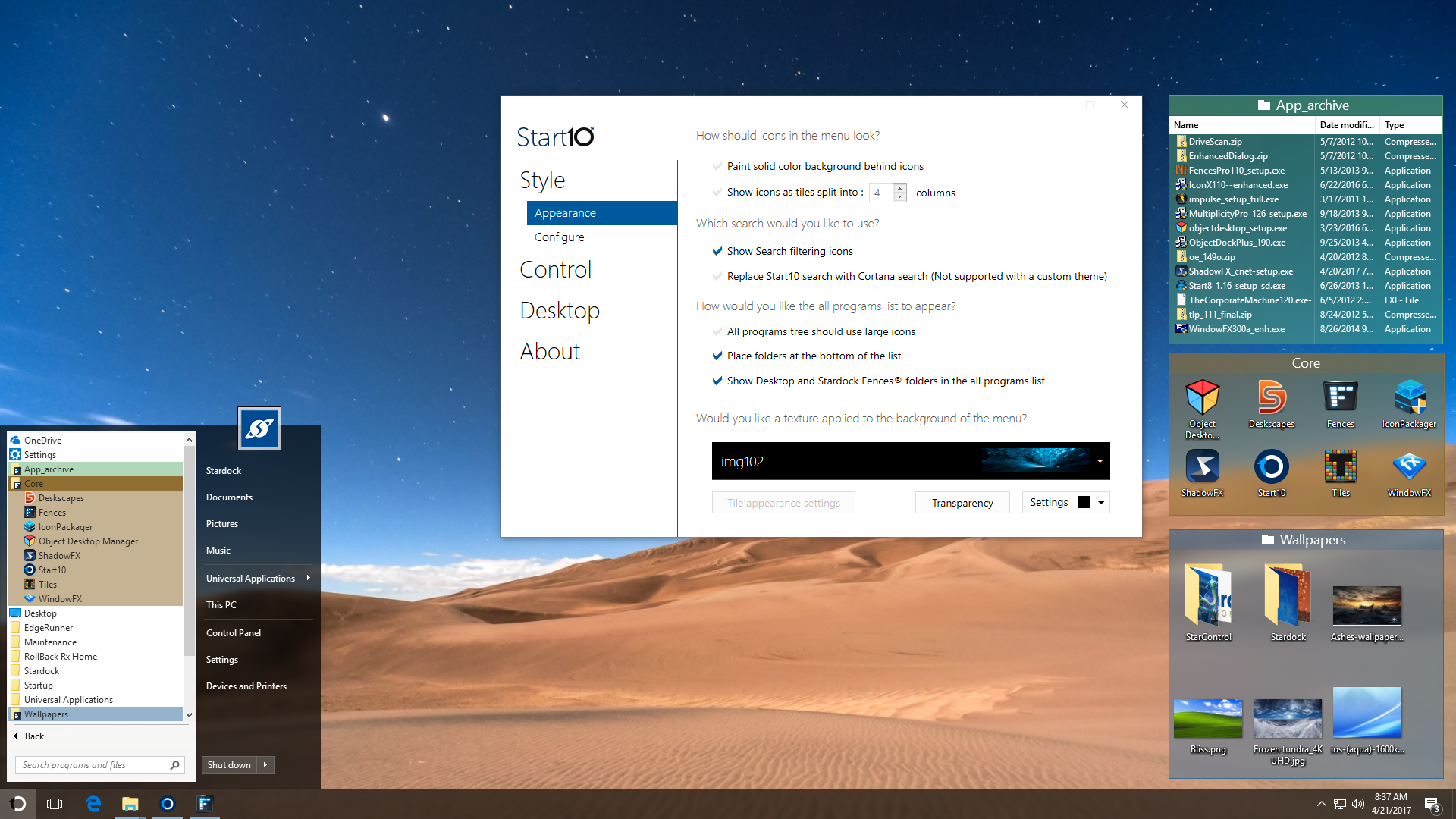 Stardock Fences Integrated Within Your Start10 Menu