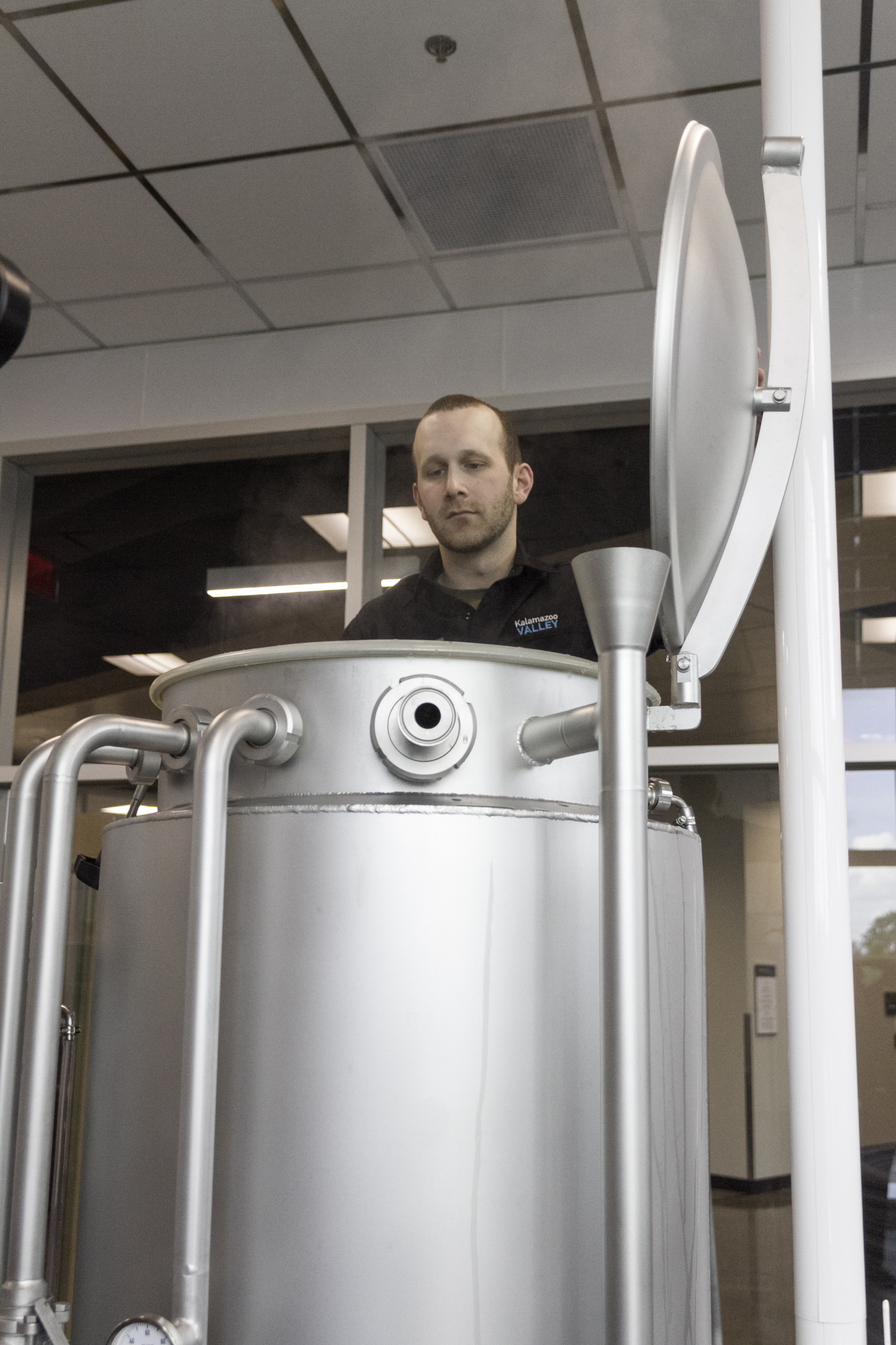 Brewing Operations Manager Brian Lindberg working in the Kalamazoo Valley Community College’s Kalsec® Center for Sustainable Brewing Education