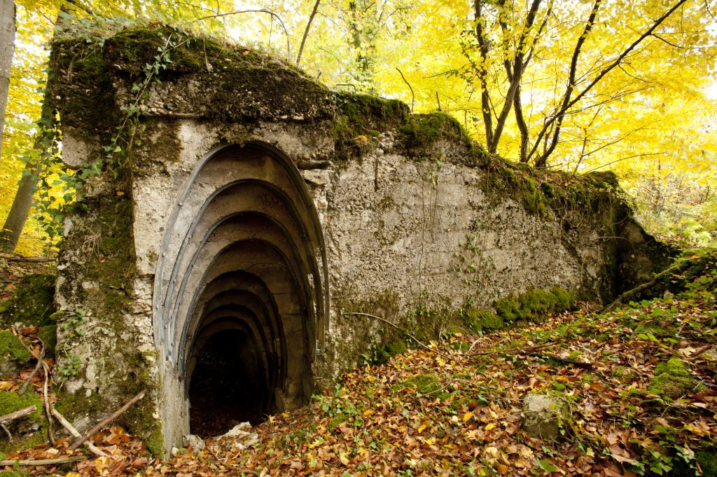 Photograph by Michael St Maur Sheil.  German gun position dugout near Woinville made of cast concrete in the U.S. sector of the St. Mihiel battle.