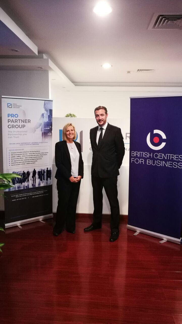 Joe Hepworth, CEO of British Centres for Business, and Jane Ashford, Managing Director of PRO Partner Group confirming the partnership