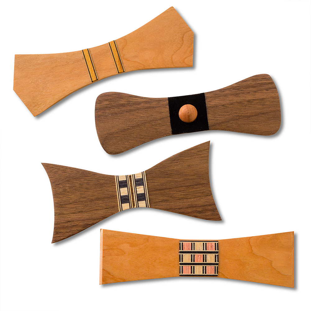 Cherry and walnut wood will be used to construct the bow ties, in conjunction with inlay bandings for a really unique gift.