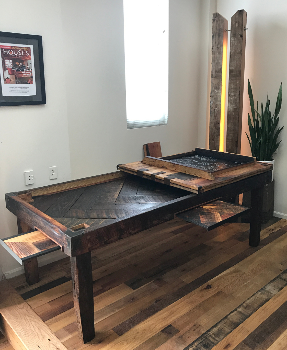 A gaming table crafted by Tiny Shed using Pioneer Millworks American Prairie Taphouse.