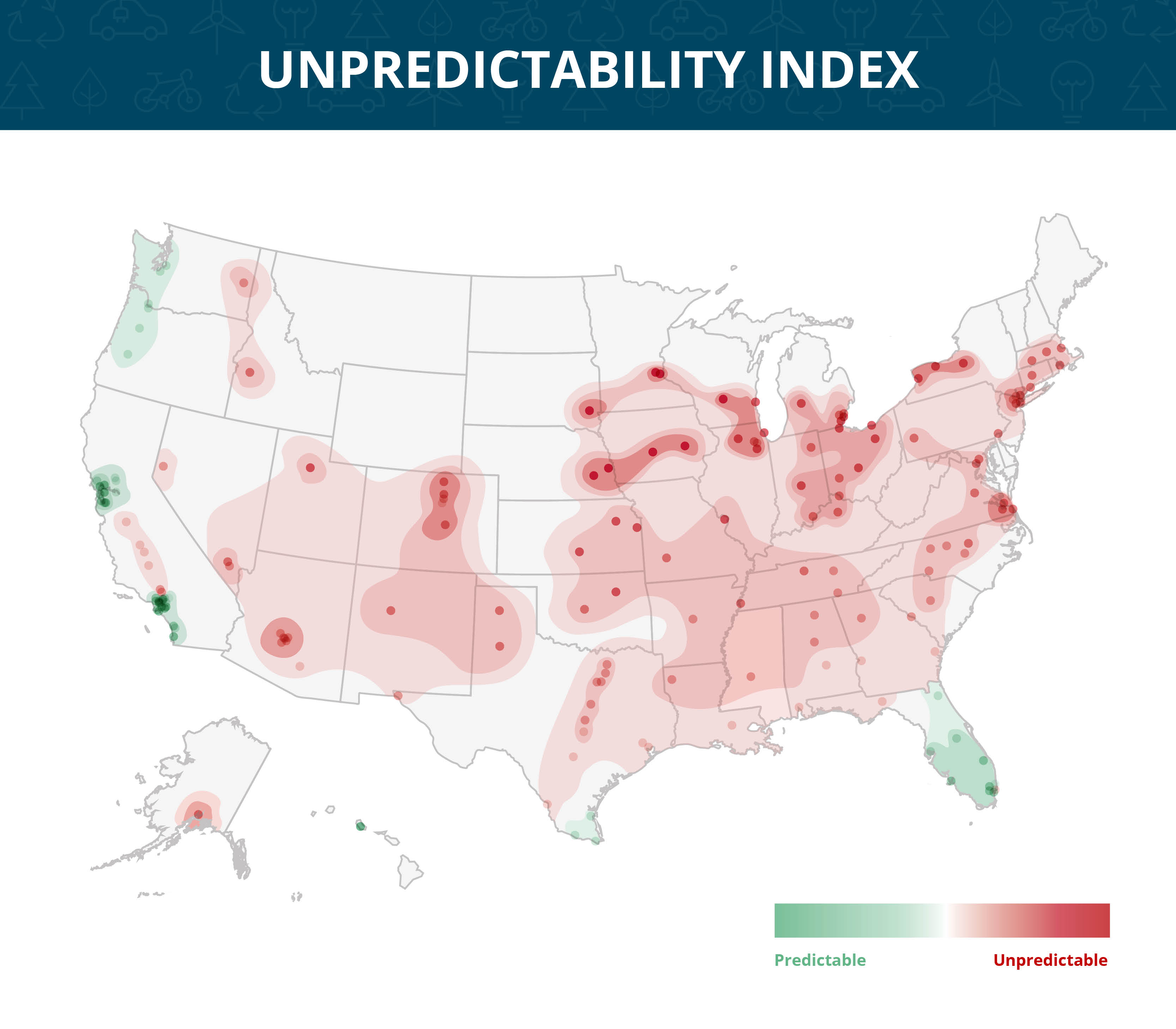 Unpredictability Index Heatmap of Major U.S. Cities