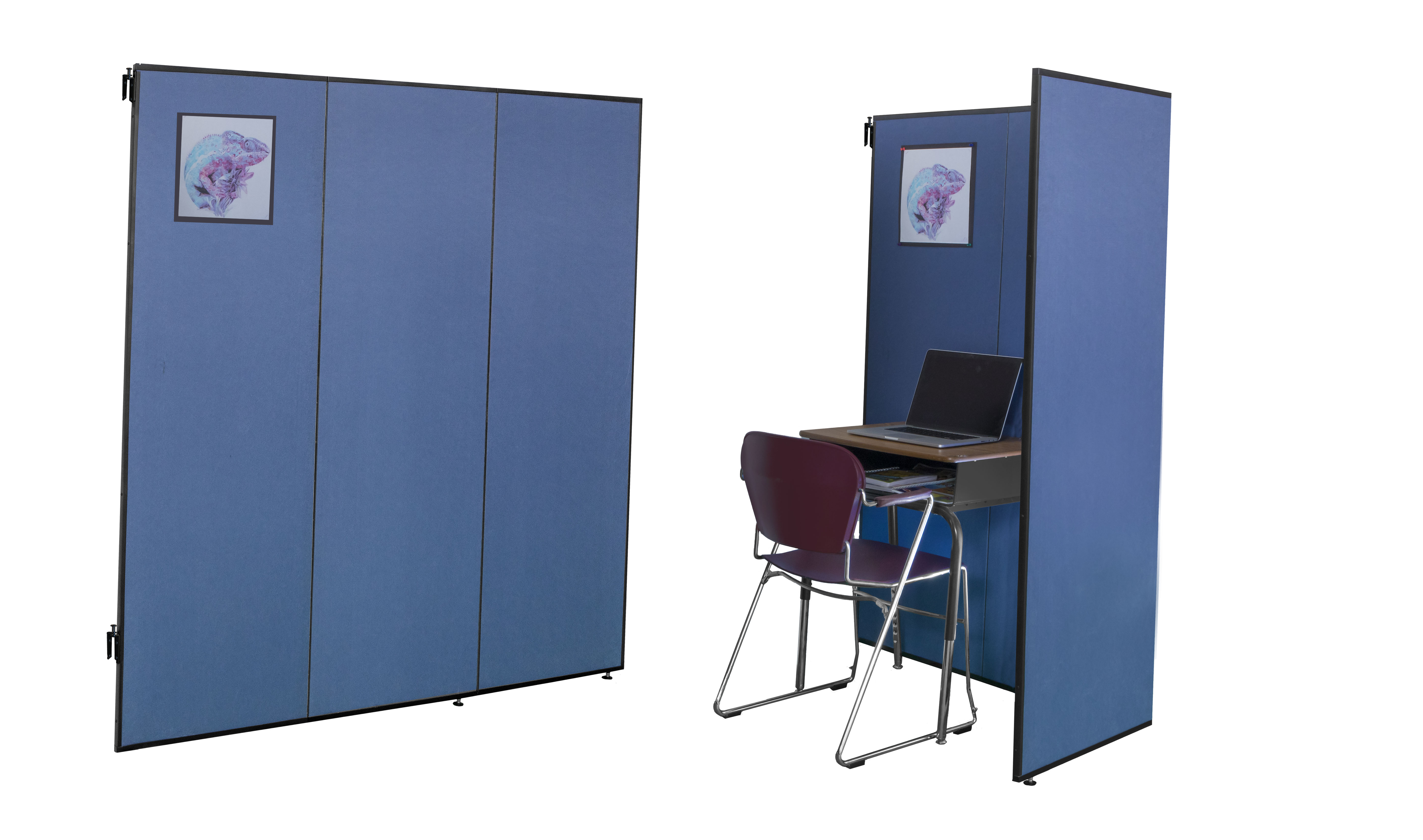 Two and three panel study carrels provide privacy and display surfaces