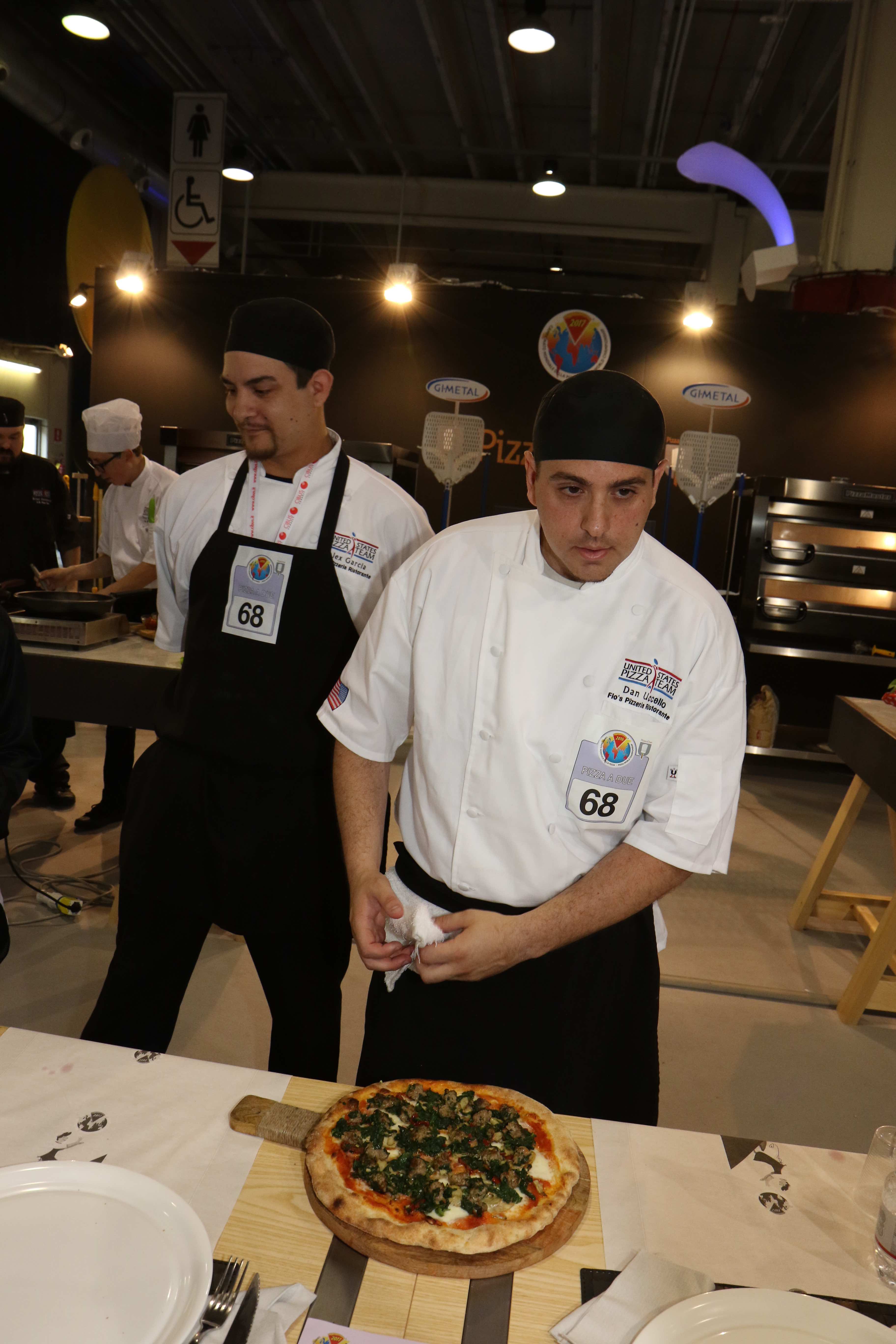 Dan Uccello Presents his Winning Pizza to the Judges