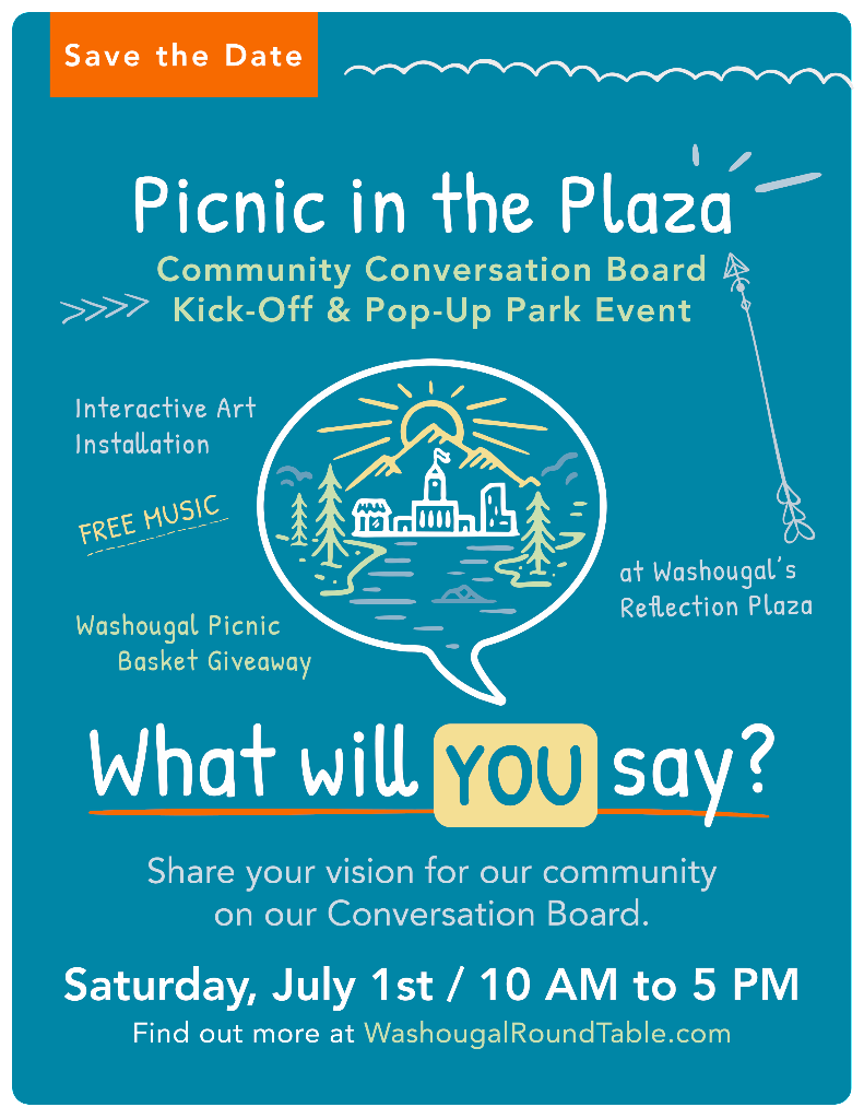 Washougal Conversation Board Kick-Off Event Flier, July 1, 2017.