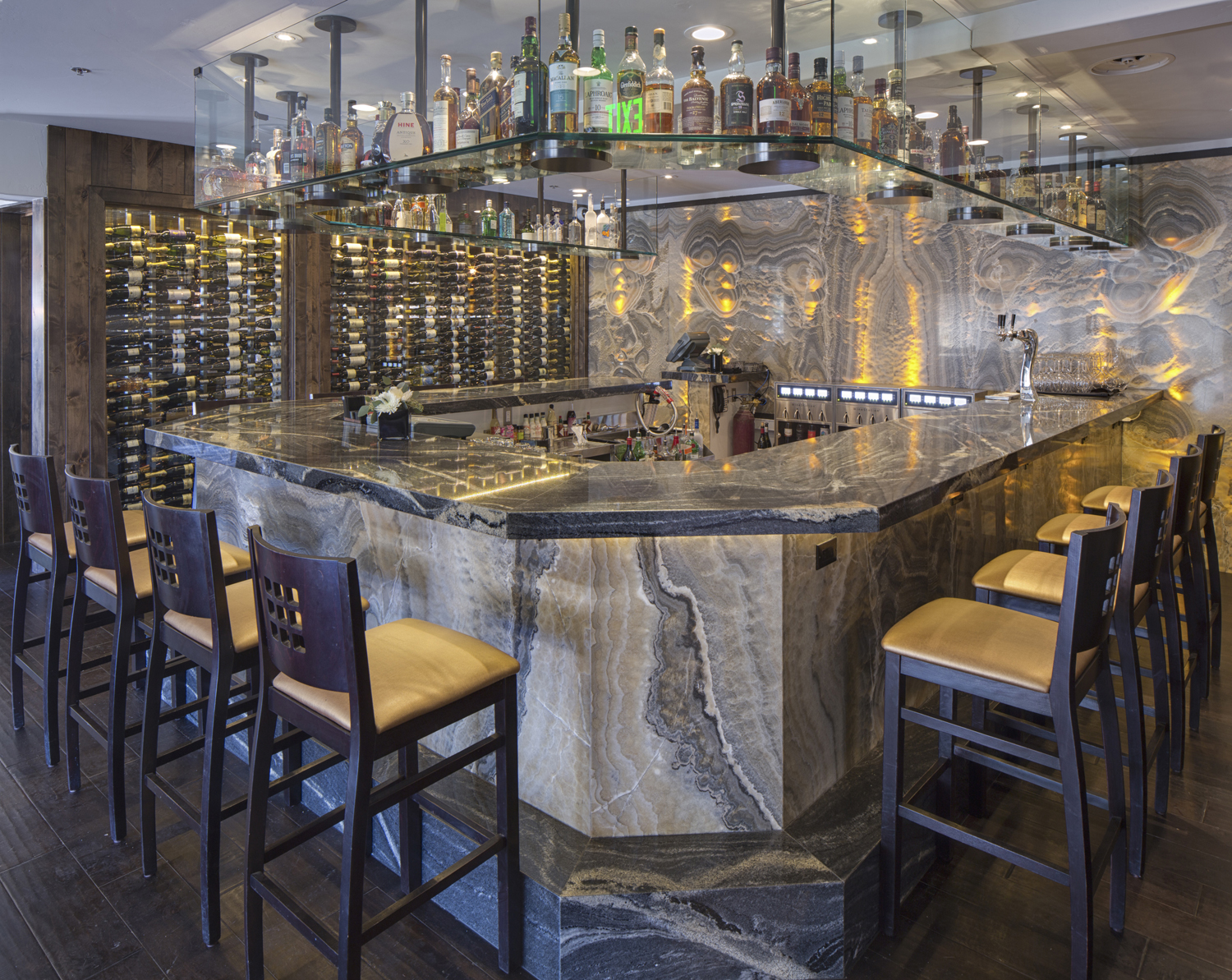 Jimmy’s elegant onyx-backed bar and an exceptional wine list, revealed in a custom glass-fronted cellar, are favorites with locals who voted Jimmy's a "Best of Tahoe" winner.