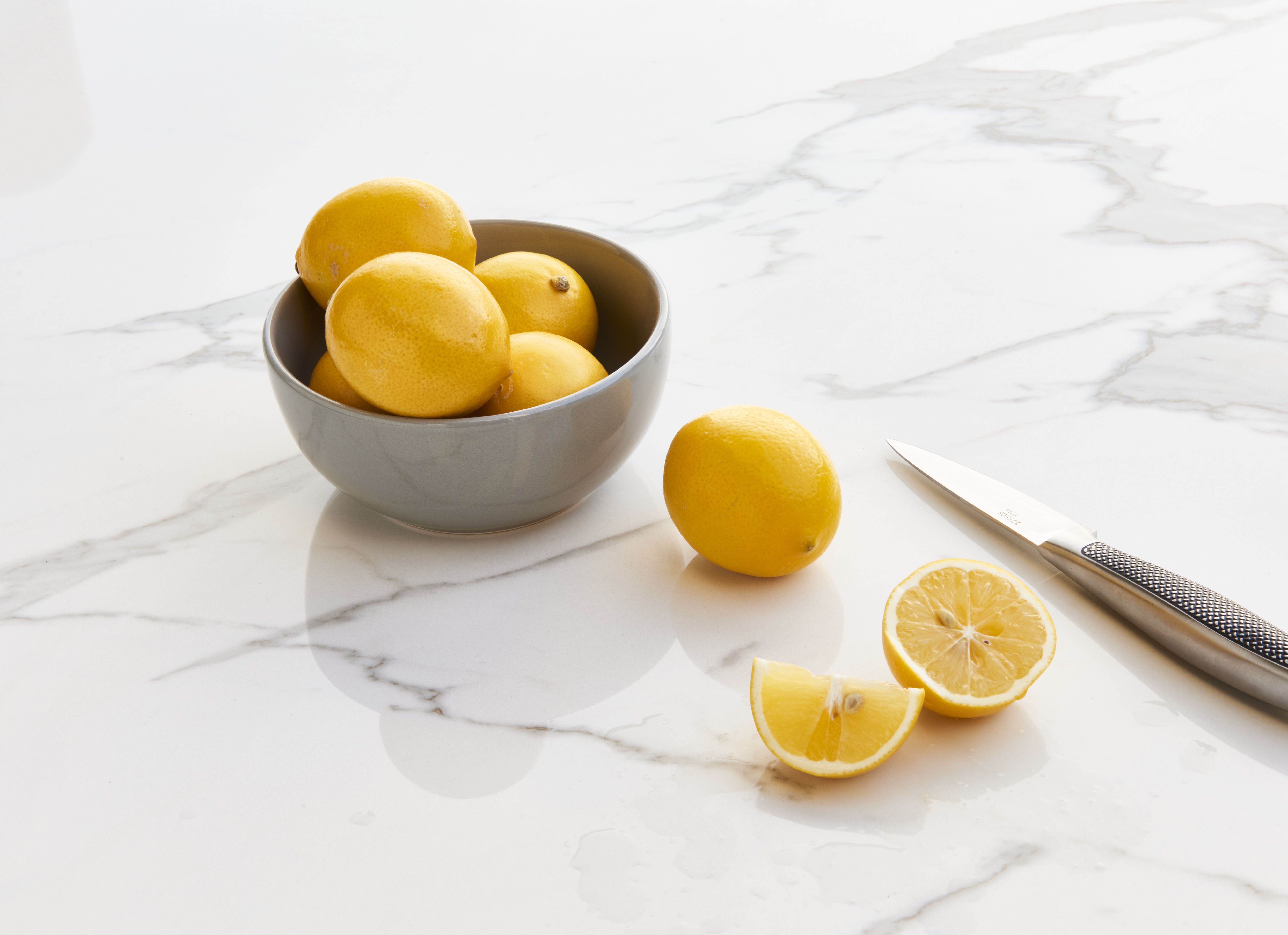 Secolo Porcelain Slabs are fire-proof and stain-proof, making it impervious to red wine, lemon juice and other acids that are common culprits of staining natural stone. Shown: Calacata Classic.